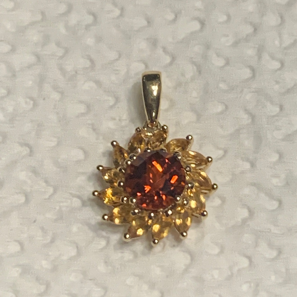 Gold And Gemstone Sunflower Pendant